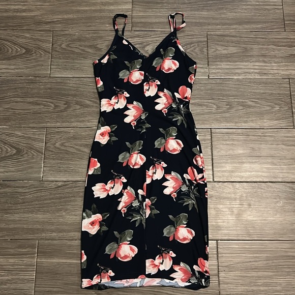 J for Justify Black and Pink Floral Bodycon Midi Dress size S - Picture 4 of 8